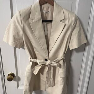 Women's Cream Belted short sleeve Blazer